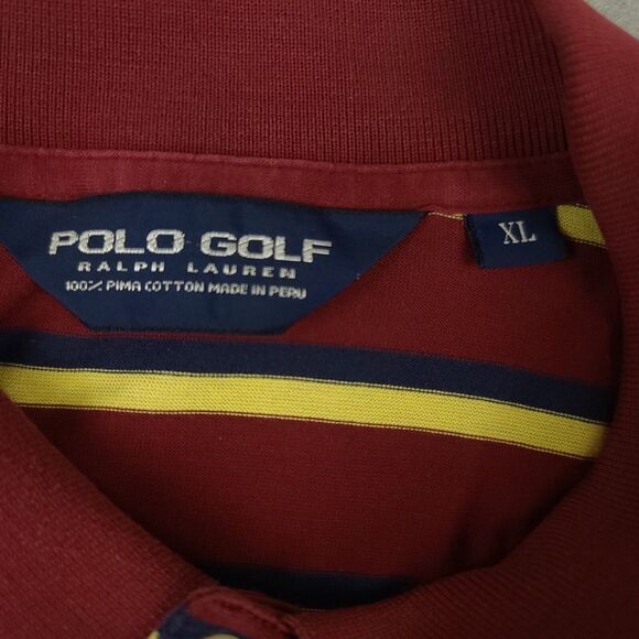 Polo Golf Ralph Lauren Polo Shirt Mens XL Red Yellow Navy Stripe Cotton Blend - Picture 3 of 11